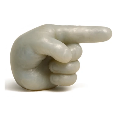 hyper-realistic, highly detailed hand with pointer finger extended, made of clear, transparent, slightly cloudy skin resembling a soft, squishy 90's plastic toy or gummy, soft reflections, retro vibe, plastic texture soft and appealing, almost edible look, intricate details, high-quality, awesome appearance, no background transparent sticker