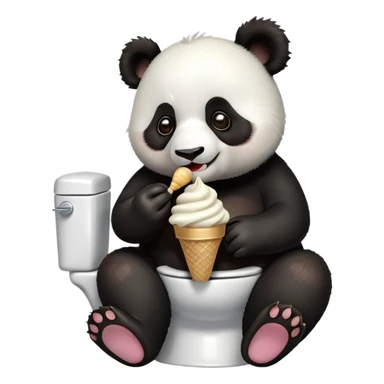 Panda eating ice cream while sitting on toilet sticker