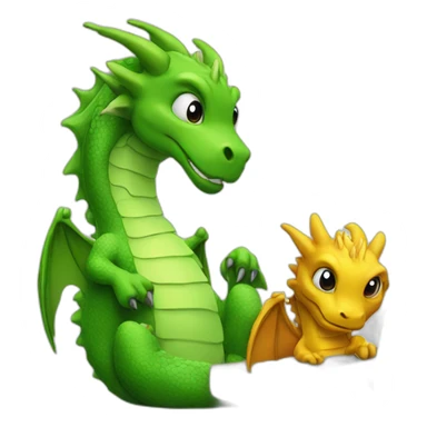 two dragon friends different colors looking at a computer sticker