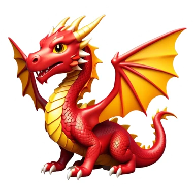 Clash of Clans aesthetic: Cinematic fierce Dragon Emoji, rendered in a 3D vector-style similar to standard emojis with minimal shading and bold, simplified shapes. A compact, isometric dragon with majestic wings and intricately scaled details, softly glowing with a legendary, mythical charm. Simplified yet unmistakably iconic, highly detailed and consistent, glowing with a soft radiant brilliance and high shine. Stylized with a touch of fantastical might and a soft glowing outline, capturing the essence of a mighty dragon with a friendly, playful demeanor! sticker