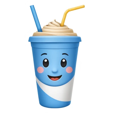 drink in a paper cup and straw, the cup has eyes and mouth sticker
