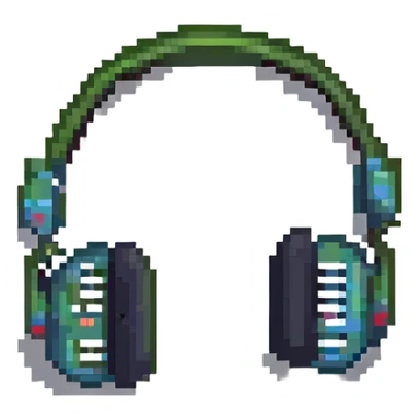 vibrant pixel art style headphones with music notes sticker