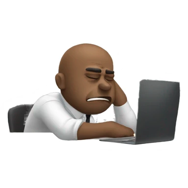 man sitting in office chair slumped at work desk looking frustrated sticker