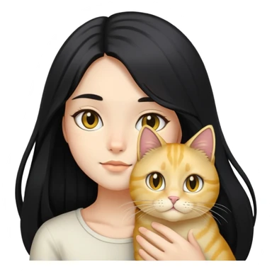 Girl black long hair with light gold cat sticker