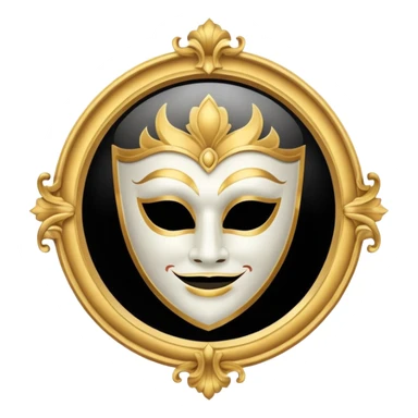 magic mirror on the wall of snow white. This is a round mirror with golden borders with a white theater mask inside  sticker