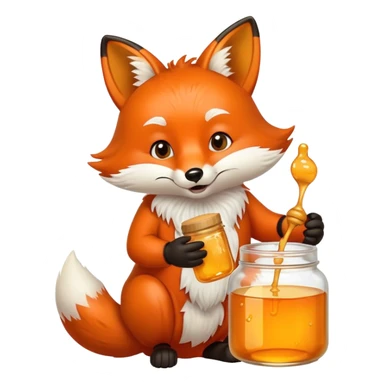 Fox eating oney from a jar sticker