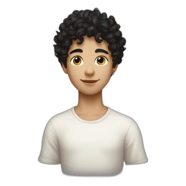 A sideportrait from the shoulders up of a pasty white teenage boy with dark black curly hair and a distinct nose holding a chalice of milk sticker