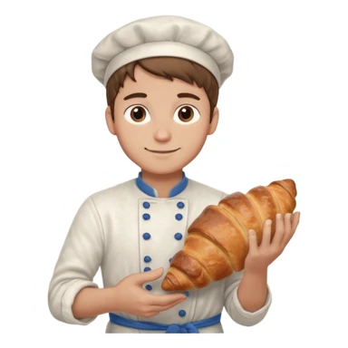 Young male baker – holding a croissant, flour on clothes

 sticker