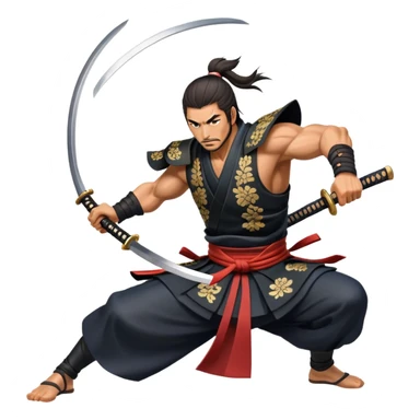 japanese samurai swinging katana dynamic pose sticker