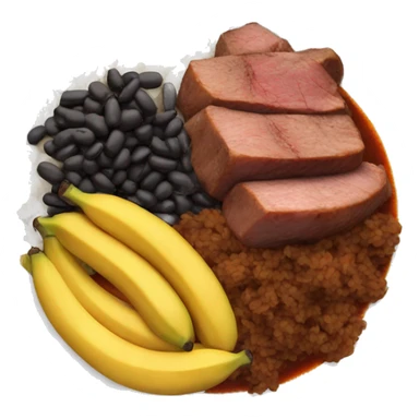 A plate with cooked meat in sauce , rice and sweet plantains and black beans sticker