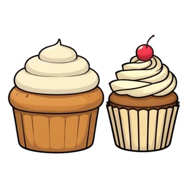 Minimalistic flat vector icon, iOS style, thin black contour on white background. Bread loaf and cupcake side by side. Clean, no text, no shadows
 sticker