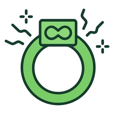 green power ring called Elasticity, glowing with energy, futuristic design, symbolizing flexibility and adaptability, icon style sticker