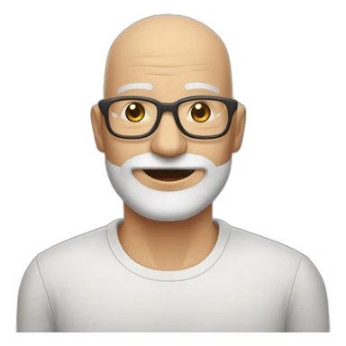 60 year old man, bald, whit beard,glasses and raised up sticker