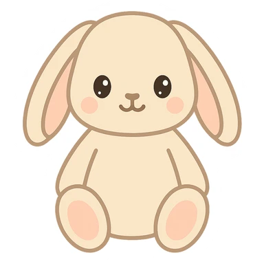cute beige stuffed bunny with floppy ears, inspired by Jellycat Bashful Bunny, sitting pose, soft texture sticker