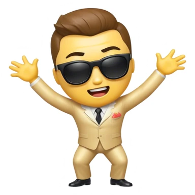 Cinematic Realistic Gangnam Style Pop Culture Emoji, showcasing a playful, iconic portrayal inspired by the hit song rendered with dynamic textures and fun, energetic lighting. sticker