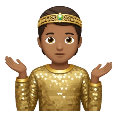 Joshua from The Bible with dark brown hair, gold sequin outfit sticker