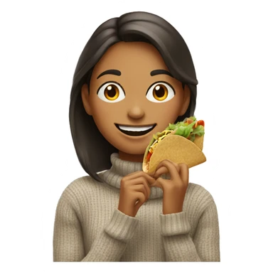 smiling girl in turtleneck sweater eating a taco sticker