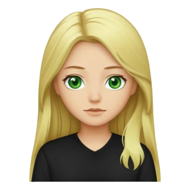 Long blonde hair with green eyes and black shirt sticker