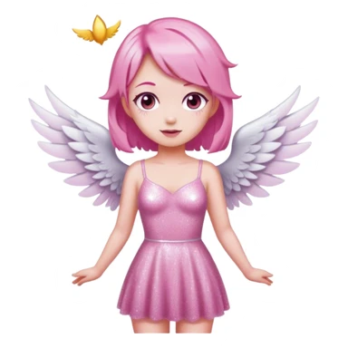 Angel-White Wings-Pink Hair-Pink Glitter Dress sticker