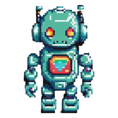 Pixelated robot coder, programming logo sticker
