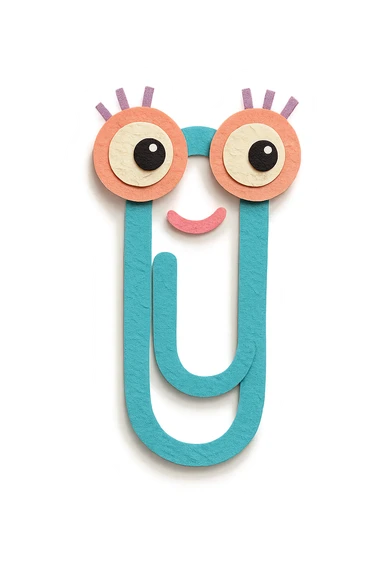 a quirky paperclip with googly eyes and eyelashes, whimsical expression sticker