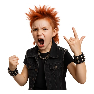 preteen with red hair in a punk style, expressive and bold sticker