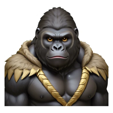 Cinematic Noble Gorilla Portrait Emoji, Poised and commanding, with a massive, muscular build cloaked in dense, rich fur and deep, soulful eyes, Simplified yet sharp and sophisticated features, highly detailed, glowing with a soft, dignified jungle glow, high shine, intelligent and formidable, stylized with an air of primate majesty, focused and authoritative, soft glowing outline, capturing the essence of a watchful guardian that feels as though it could step out of the screen with effortless authority! sticker