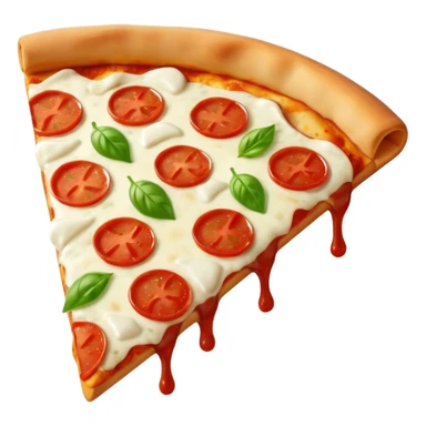 Italian cuisine HUMANLESS avatar in bright emoji-style illustration. Pizza slice or pasta, red green colors, simple shapes, flat design, cheerful and expressive. sticker