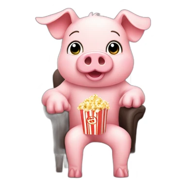 Cute pig sitting on a chair with popcorn sticker