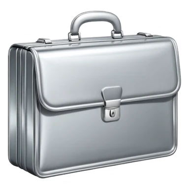 A luxury briefcase emoji made of polished silver chrome, smooth rectangular shape, metallic reflections, minimal high-end design, swag business aesthetic, iOS emoji style, centered, clean white background
 sticker