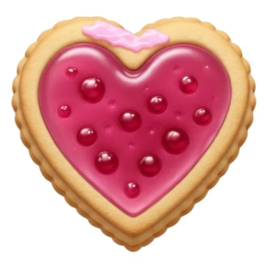 Realistic shortbread cookie in the shape of a heart with pink jelly sticker