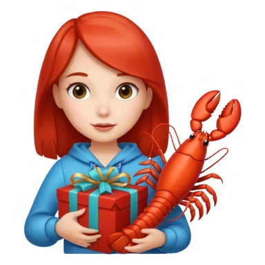 Cute girl holding gift bag with lobster inside sticker