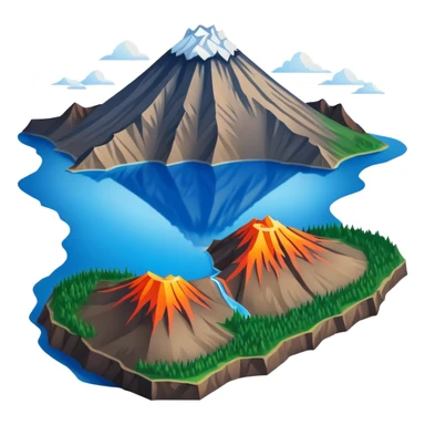 Changbai Mountain with crater lake Jilin, simplified emoji style with bold outlines and bright colors, cartoon style volcano with blue lake inside sticker