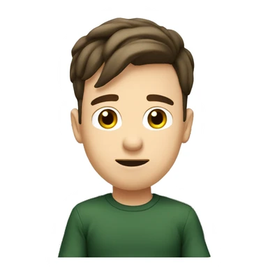 brown hair boy with dark green oversize shirt sitting in office chair, pov facecam sticker