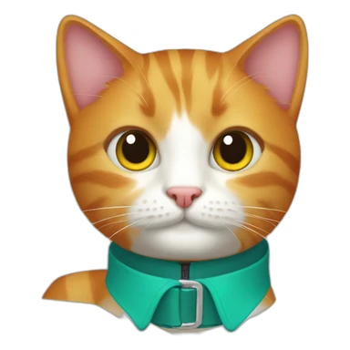 ginger cat with a teal colored strap collar sticker