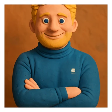 claymation style portrait inspired by Gerard Butler, weniger Falten, Haare mehr blond, Gesichtsausdruck freundlicher und leicht lächelnd, der ganze Kopf inklusive Haare soll vollständig dargestellt werden sticker