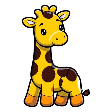 A cartoon wooden puzzle giraffe toy with a sweet face and visible puzzle pieces sticker