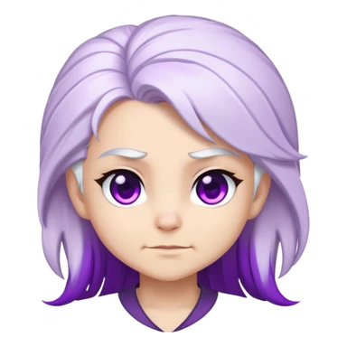 Chibi Sable Ward with smirk expression, confident side smile, raised eyebrow, white hair with purple streaks, fully purple eyes, smug look sticker