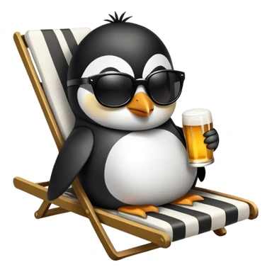 Pinguin in sunglasses drinking beer on a chaise longue sticker