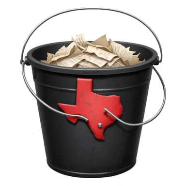 black bucket no handles, shredded paper inside, red texas on front sticker