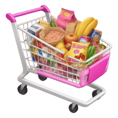 A pink grocery cart with pink handles and food in it grocery cart sticker