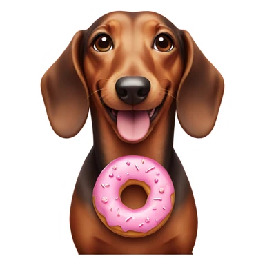 smiling dachshund with a pink frosted doughnut  sticker