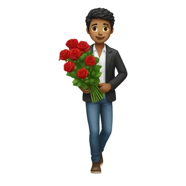 Young man with social cloths carrying a bouquet of red rose flowers sticker