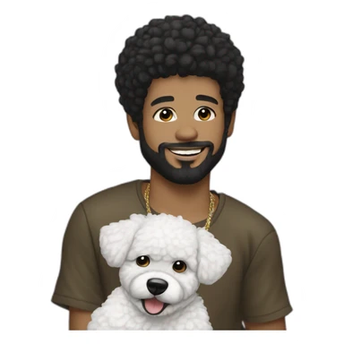 young-rapper-with hoop-white skin-black hair-beard-bichon dog-white-smile sticker