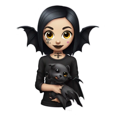 tattoo goth girl with pet bat sticker