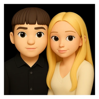 Edit the image to make the skin color of both people the same light tone as the girl, keeping the 3D emoji style and all other details unchanged. Maintain the 3D emoji style look in the edit. sticker