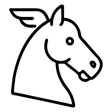 Hermes horse head, minimalist, modern icon, black outlined icon style, no fill, clean and simple design sticker