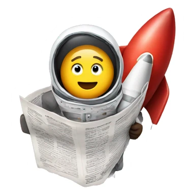 emoji that's onboard a rocket, holding a newspaper sticker