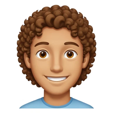 A curly-haired young man with brown hair is smiling sticker