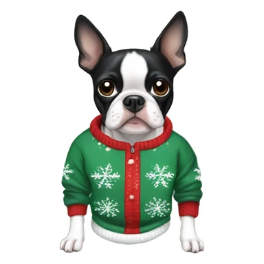 Boston Terrier wearing christmas Sweatshirt  sticker